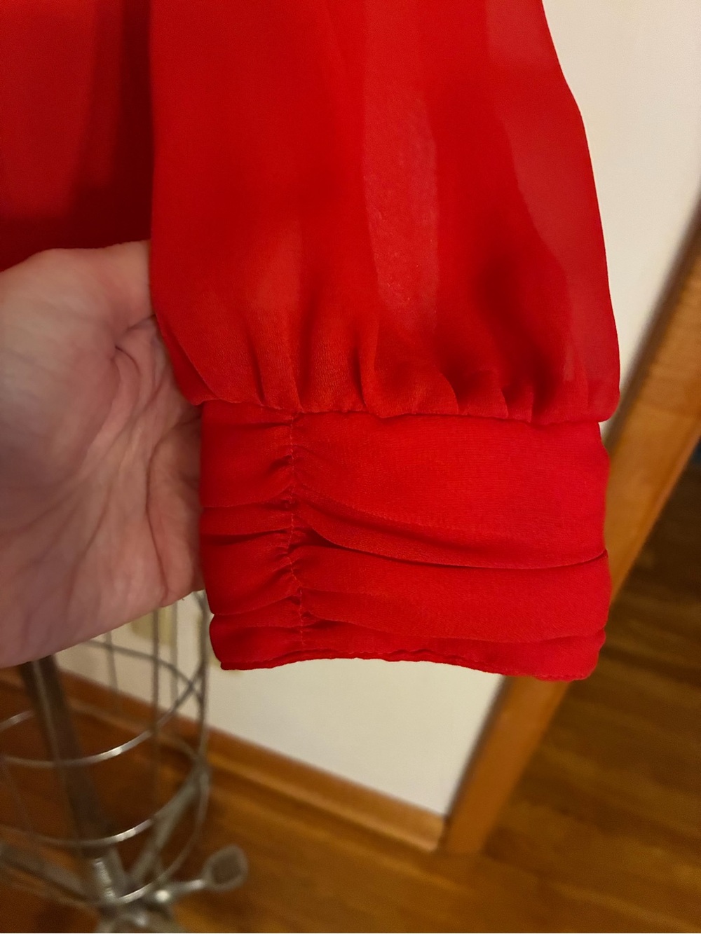Ellen Ashley Red Ruffle Front High-Neck Blouse Sheer “Secretary” Style 70s 80s - Picture 4 of 7